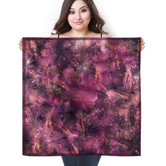 Hot Pink Abstract Cosmic Square Pure Silk Scarf - Picture 6 of 9